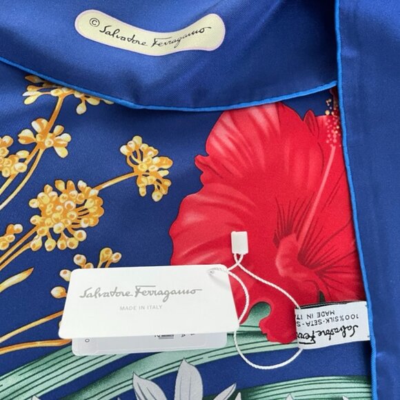 Salvatore Ferragamo Silk Scarf Flowers Blue Multicolor Wrap Scarf - Picture 8 of 15